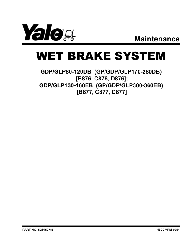 Yale GP170DB, GP190DB, GP210DB Forklift B877 Service Repair Manual Workshop Guide