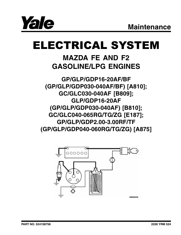 Yale GP2.00TF, GLP2.00TF, GDP2.00TF, GP3.00TF, GLP3.00TF, GDP3.00TF Forklift A875 Service Repair Manual Workshop Guide