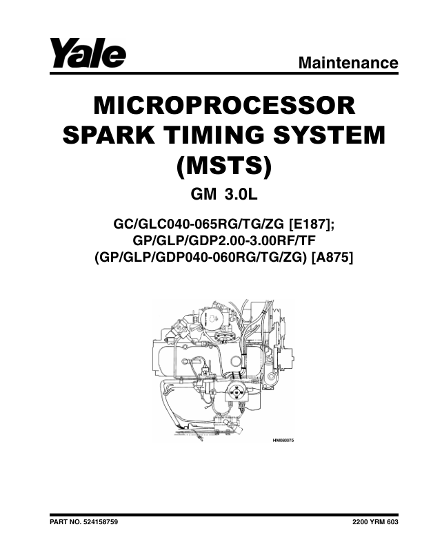 Yale GP2.00TF, GLP2.00TF, GDP2.00TF, GP3.00TF, GLP3.00TF, GDP3.00TF Forklift A875 Service Repair Manual Workshop Guide