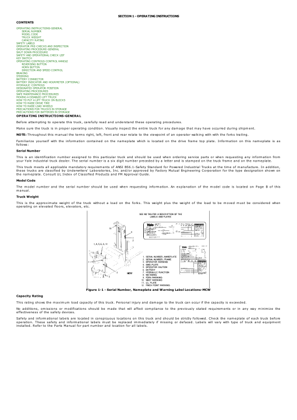 Yale MCW020LC, MCW025LC, MCW030LC, MCW040LC Stacker B819 Service Repair Manual Workshop Guide