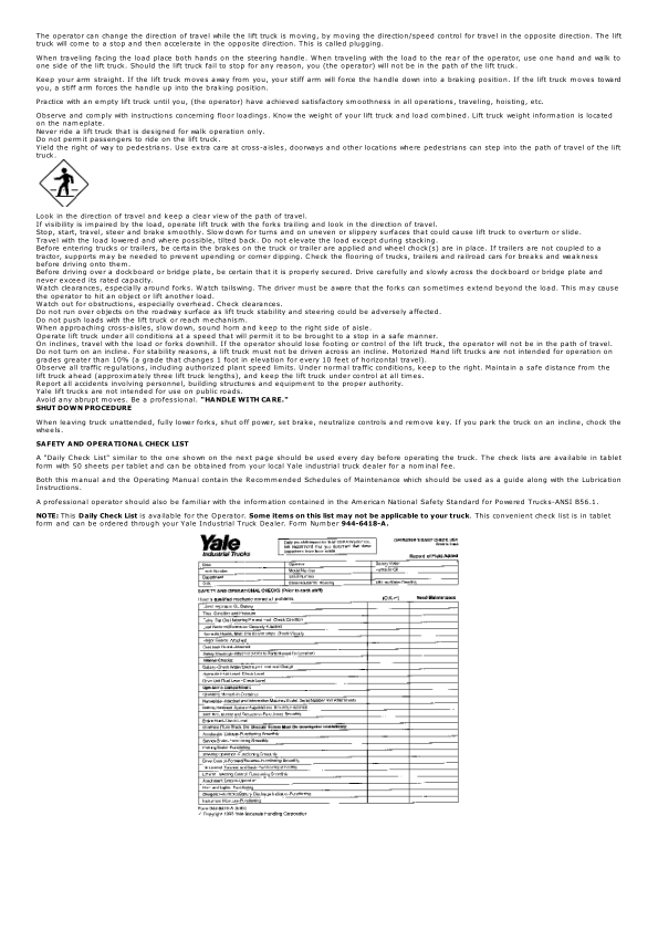 Yale MLW020LC, MLW025LC, MLW030LC, MLW040LC Stacker B819 Service Repair Manual Workshop Guide