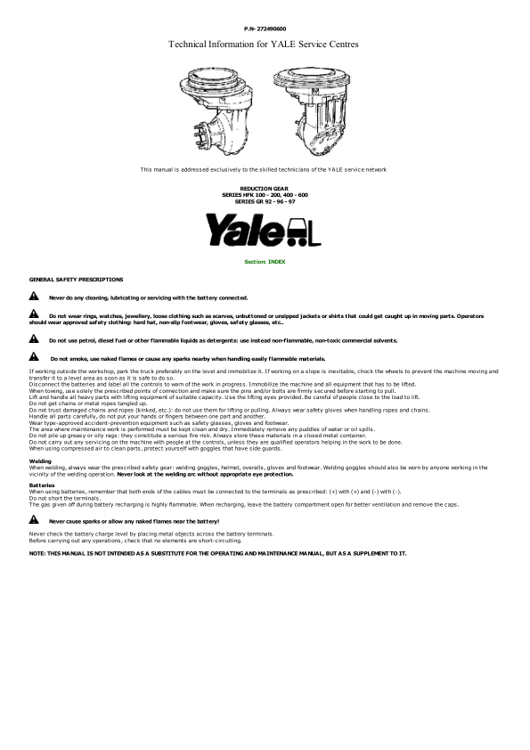 Yale MO10E Order Picker A862 Service Repair Manual Workshop Guide