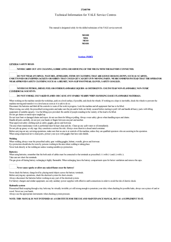 Yale MO10E Order Picker A862 Service Repair Manual Workshop Guide