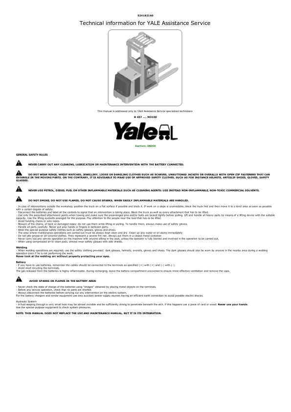 Yale MO10E Order Picker B862 Service Repair Manual Workshop Guide