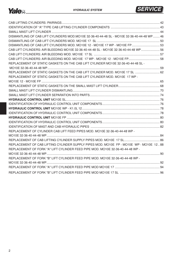 Yale MO10E Order Picker C862 Service Repair Manual Workshop Guide