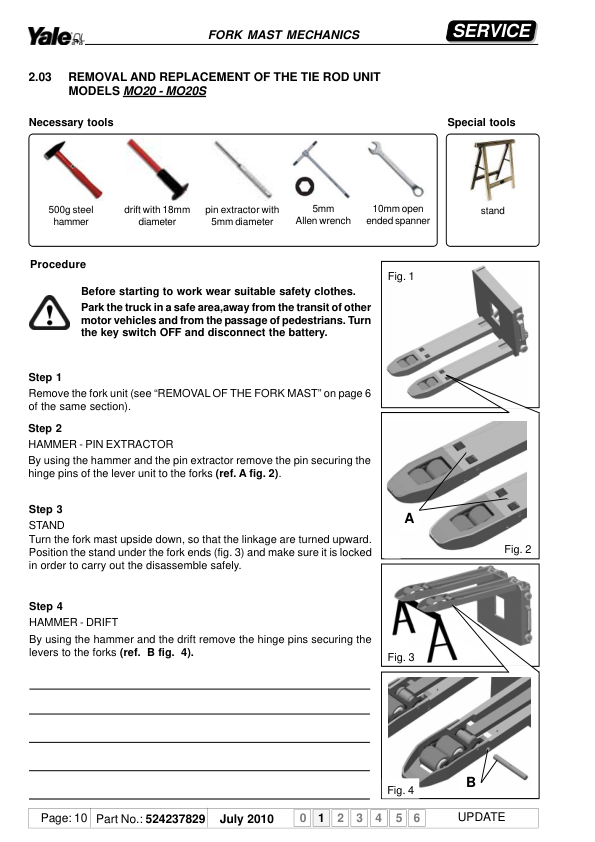 Yale MO20, MO20S Order Picker D857 Series Repair Manual Workshop Guide