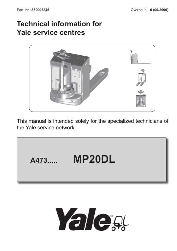Yale MP20DL Pallet Truck A473 Service Repair Manual Workshop Guide