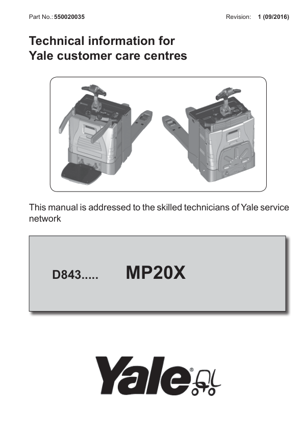 Yale MP20X FBW Pallet Truck D483 Series Repair Manual Workshop Guide
