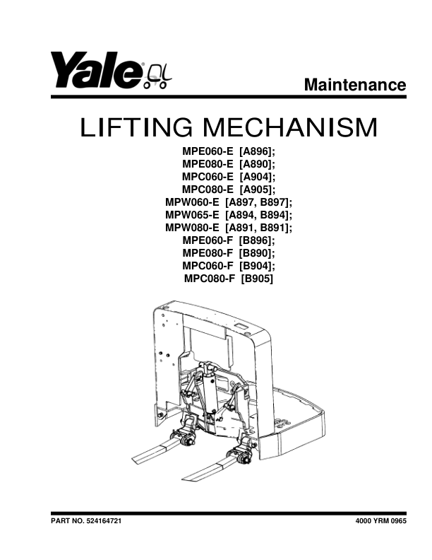 Yale MPC060E Pallet A904 Service Repair Manual Workshop Guide