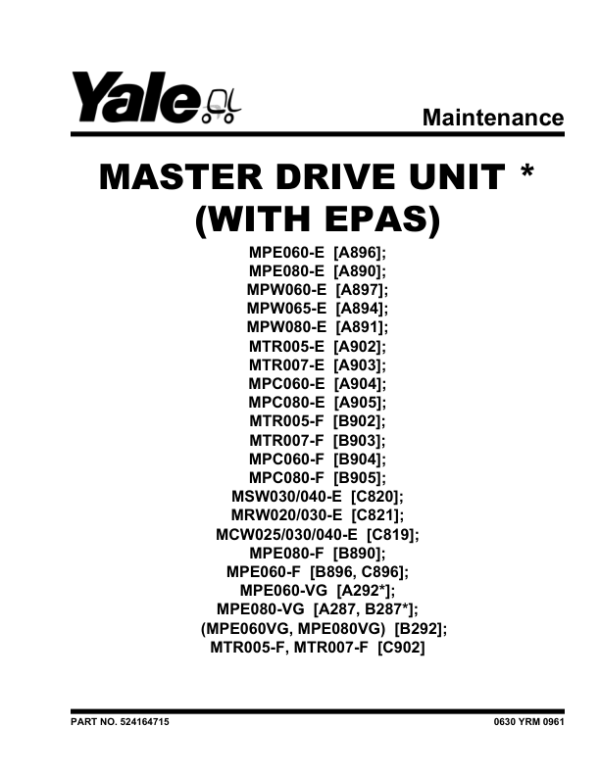 Yale MPC080E Pallet A905 Service Repair Manual Workshop Guide