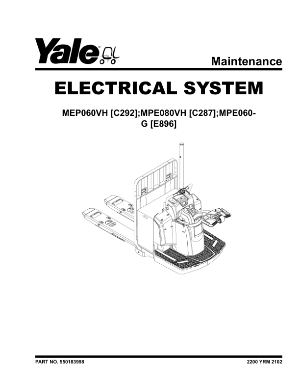 Yale MPE060VH Rider Pallet Jack C292 Service Repair Manual Workshop Guide