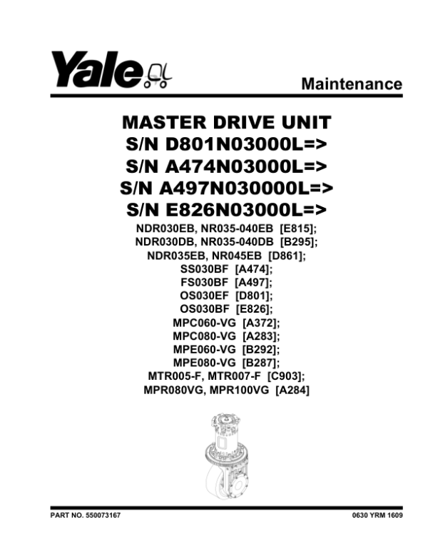 Yale MPR080VG, MPR100VG Pallet Truck A284 Series Repair Manual Workshop Guide