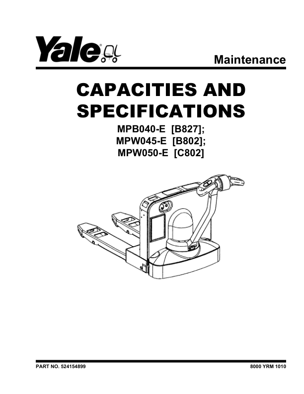 Yale MPW050E Electric Walkie Pallet C802 Service Repair Manual Workshop Guide