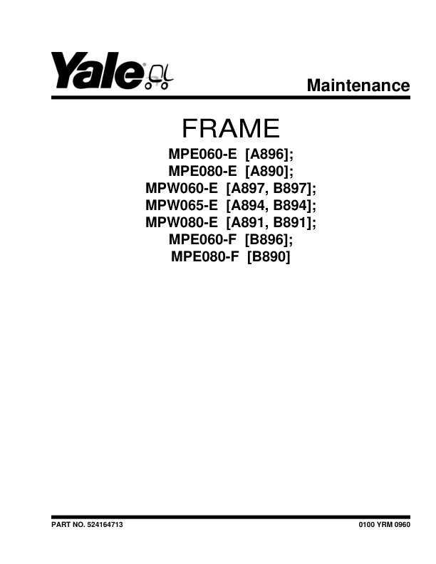 Yale MPW080F Pallet Truck B891 Service Repair Manual Workshop Guide