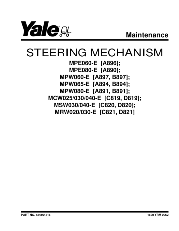Yale MPW080F Pallet Truck B891 Service Repair Manual Workshop Guide