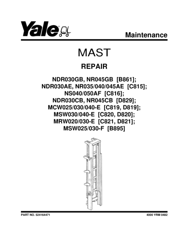 Yale MRW020E, MRW030E, MSW040E Walkie Reach Stacker D820, D821 Series Repair Manual Workshop Guide