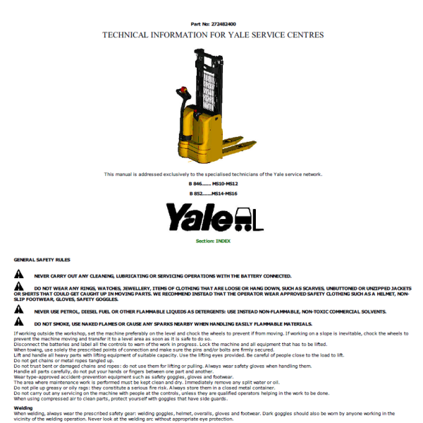 Yale MS10, MS12 Stacker B846 Service Repair Manual Workshop Guide