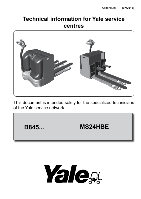Yale MS10E Stacker B845 Service Repair Manual Workshop Guide