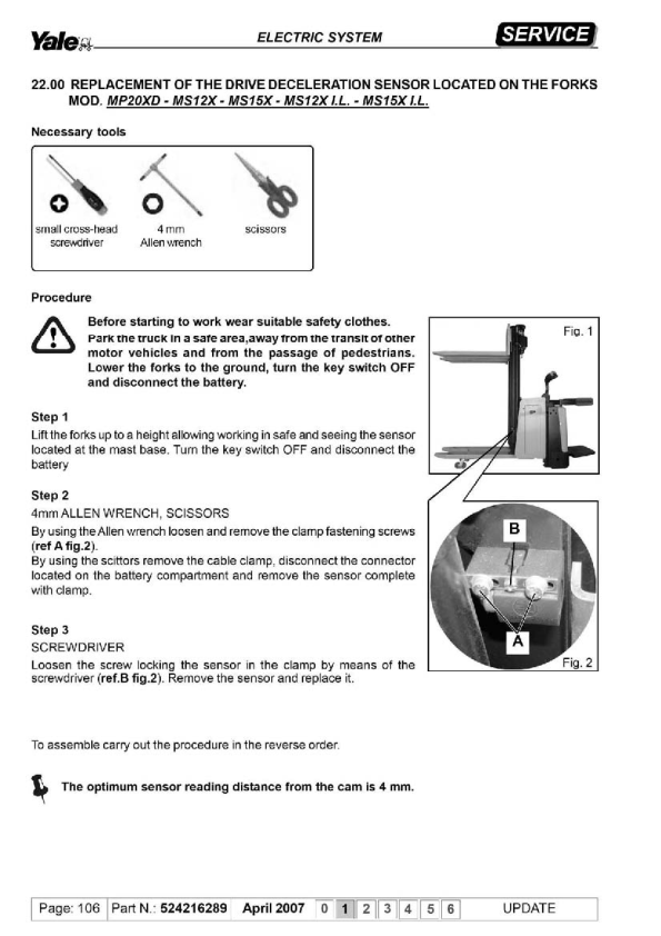 Yale MS12X, MS15X Reach Truck C847 Service Repair Manual Workshop Guide