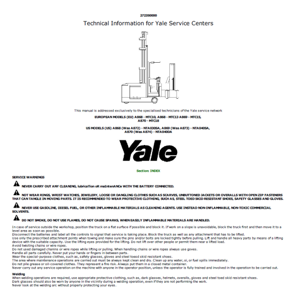 Yale MTC10, MTC13 Forklift A868 Service Repair Manual Workshop Guide