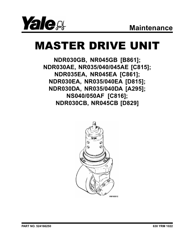 Yale NDR030DA, NR035DA, NR040DA Forklift A295 Series Repair Manual Workshop Guide