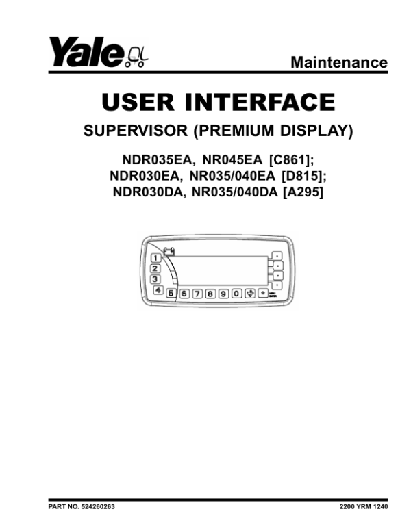 Yale NDR030DA, NR035DA, NR040DA Forklift A295 Series Repair Manual Workshop Guide