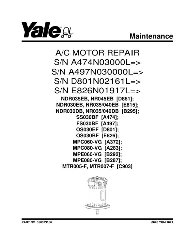 Yale NDR030DB, NR035DB, NR040DB Lift Truck B295 Service Repair Manual Workshop Guide