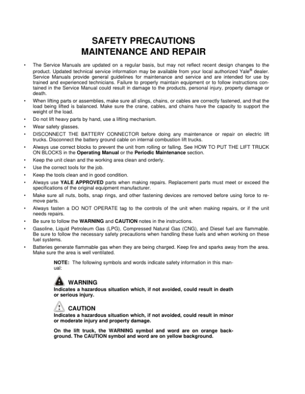 Yale NDR030DB, NR035DB, NR040DB Lift Truck B295 Service Repair Manual Workshop Guide