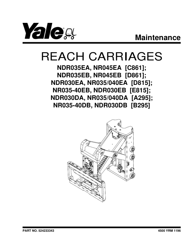 Yale NDR035EB, NR045EB Reach Truck D861 Series Repair Manual Workshop Guide