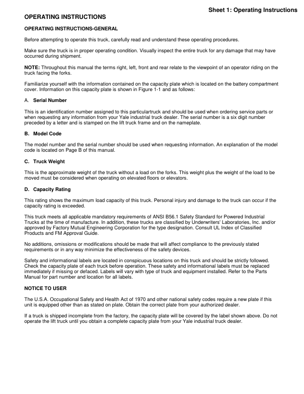 Yale NR045CA, NR045GA Forklift A861 Service Repair Manual Workshop Guide