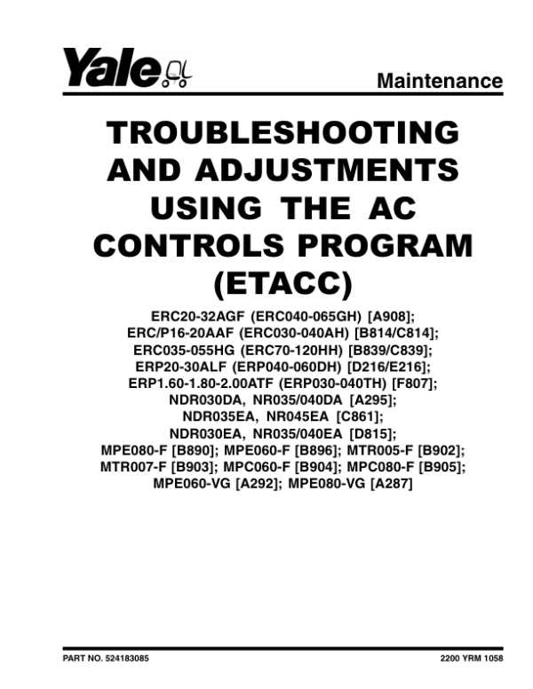 Yale NR045EA, NDR035EA Electric Narrow Aisle C861 Service Repair Manual Workshop Guide