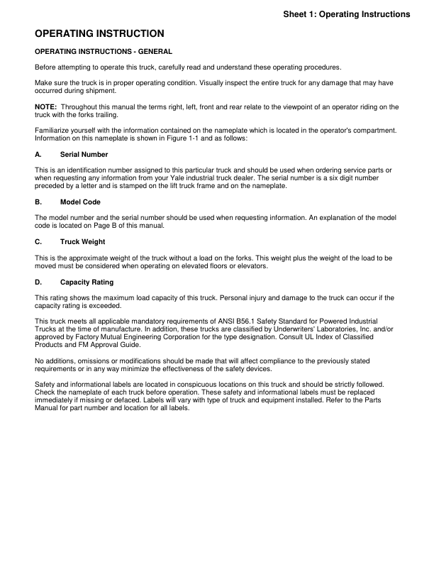 Yale NS040AE, NS050AE Forklift B816 Service Repair Manual Workshop Guide