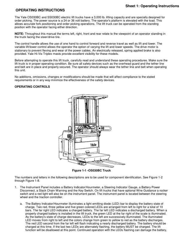 Yale OS030BC, SS030BC Forklift B826 Service Repair Manual Workshop Guide