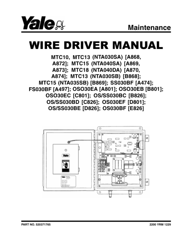 Yale OS030EC Order Picker C801 Service Repair Manual Workshop Guide