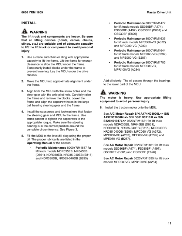 Yale OS030EF Order Selector D801 Series Repair Manual Workshop Guide