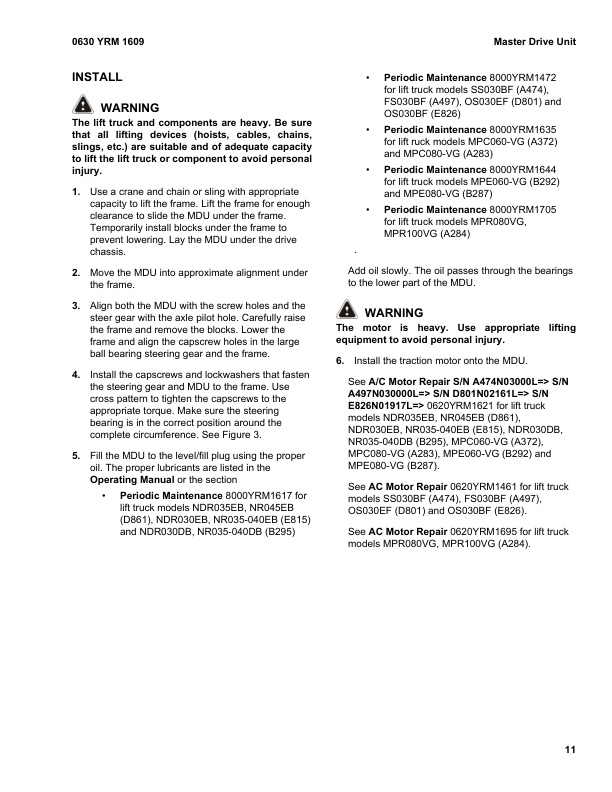 Yale OS030EF Order Selector D801 Series Repair Manual Workshop Guide