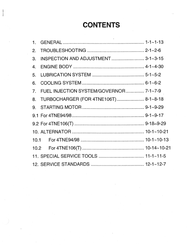 Yanmar 4TNE94, 4TNE98, 4TNE106, 4TNE106T Engine Service Repair Manual
