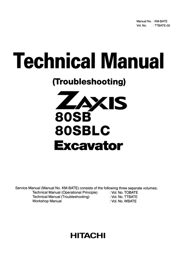 Hitachi ZX80SB, ZX80SBLC Excavator Service Repair Manual