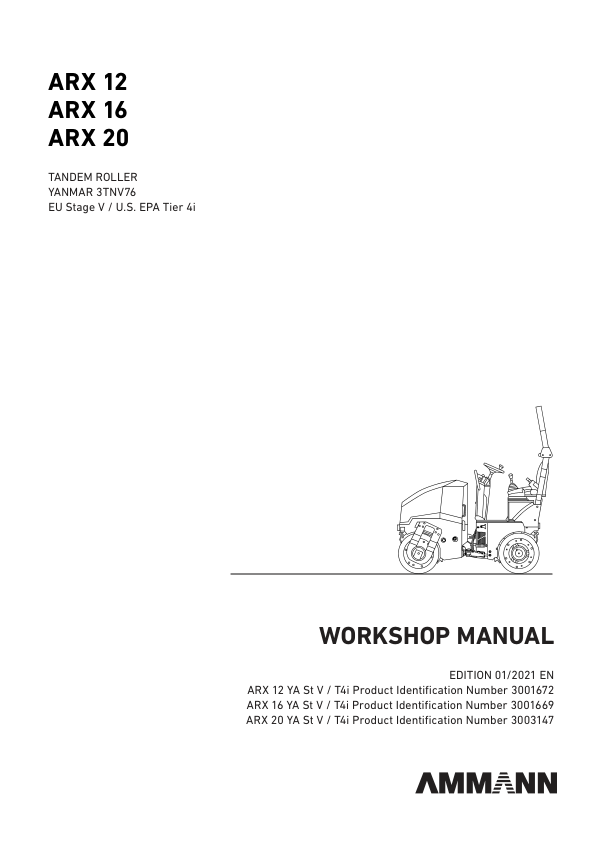 Ammann ARX 12, ARX 16, ARX 16 K, ARX 20, ARX 23, ARX 23 K Tandem Roller Workshop Repair Manual Workshop Guide