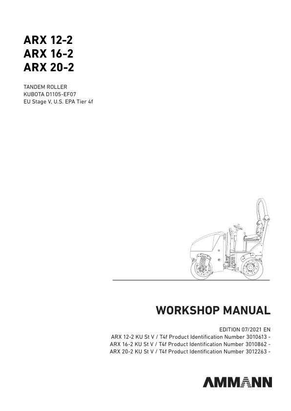 Ammann ARX 20-2 Tandem Roller Workshop Repair Manual Workshop Guide