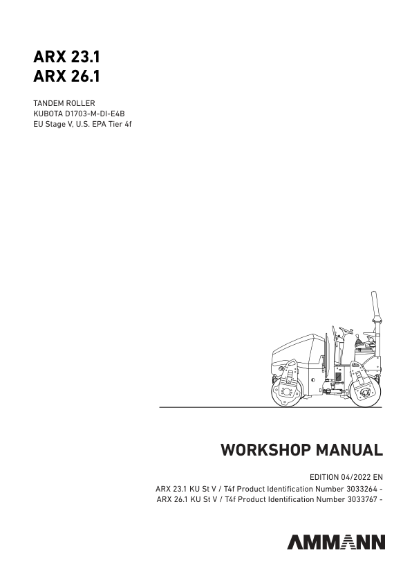 Ammann ARX 26.1, ARX 26.1C Tandem Roller Workshop Repair Manual Workshop Guide