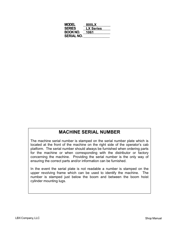 Linkbelt 800LX Excavator Service Repair Manual Workshop Guide