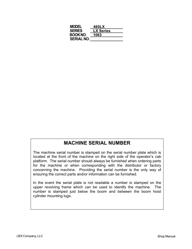 Linkbelt 460LX Excavator Service Repair Manual Workshop Guide