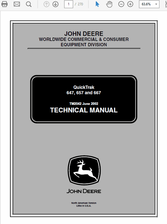 John Deere 647, 657, 667 QuikTrak Repair Technical Manual Workshop Guide
